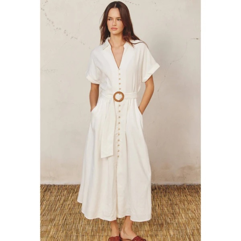 Dress Forum Cotton Linen Wicker Buckle Maxi Dress
